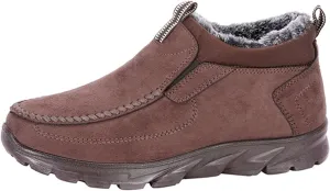 Men's Snow Boots Solid Color Flat Lazy Shoes Round Toe Slip On Ankle Booties Winter Fur Lined Sneaker Outdoor Walking Shoes