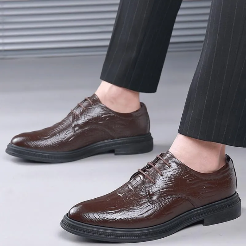 Men's Vintage Crocodile Print Strap Slip On Dress Shoes Round Toe Rubber Sole Non Slip Low Top Casual Mens Casual Oxford