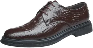 Men's Vintage Crocodile Print Strap Slip On Dress Shoes Round Toe Rubber Sole Non Slip Low Top Casual Mens Casual Oxford