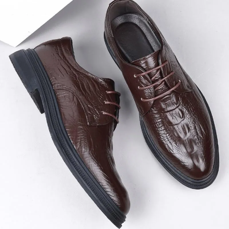 Men's Vintage Crocodile Print Strap Slip On Dress Shoes Round Toe Rubber Sole Non Slip Low Top Casual Mens Casual Oxford