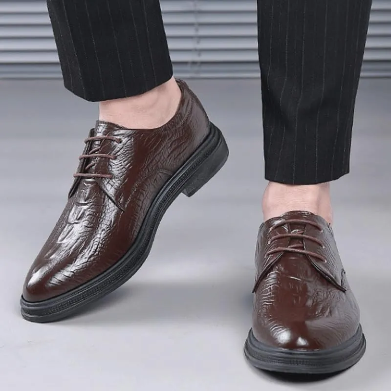 Men's Vintage Crocodile Print Strap Slip On Dress Shoes Round Toe Rubber Sole Non Slip Low Top Casual Mens Casual Oxford