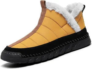 Mens Waterproof Warm Slip-on Snow Boots Hand Stitched Fur Lined Outdoor Lightweight Non-Slip Hiking Boot Winter Casual Ankle Boots