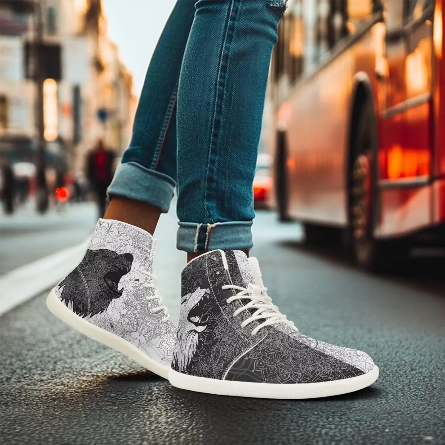 Men's Wolf Running Shoes Slip On Business Sneakers High Top Walking Gym Tennis Athletic Shoes