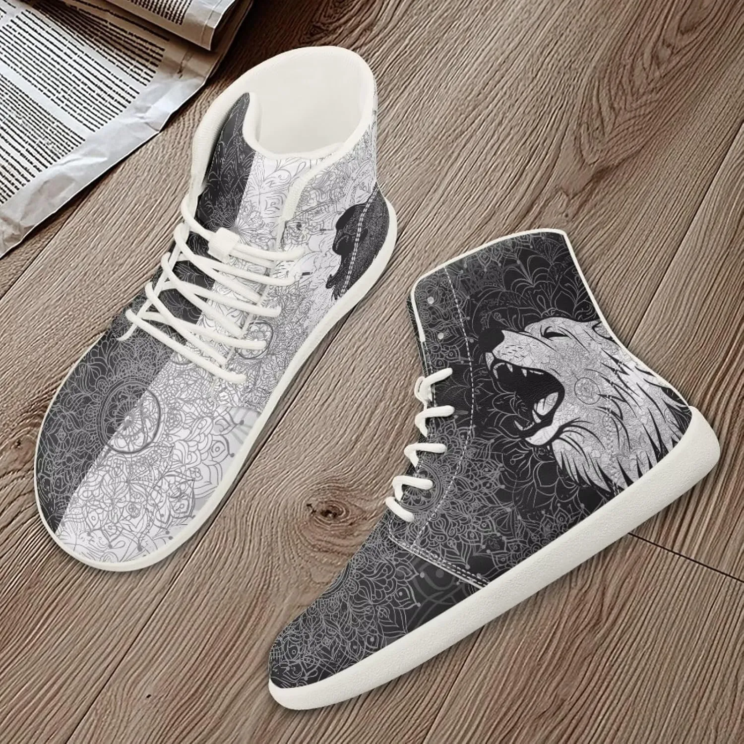 Men's Wolf Running Shoes Slip On Business Sneakers High Top Walking Gym Tennis Athletic Shoes