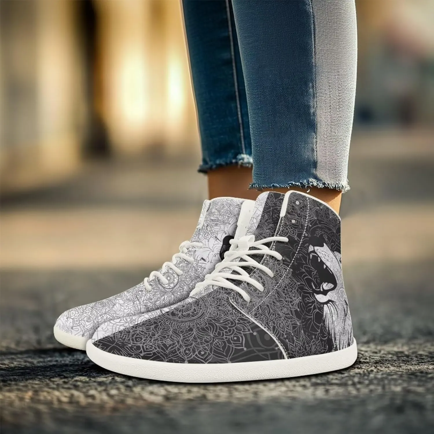 Men's Wolf Running Shoes Slip On Business Sneakers High Top Walking Gym Tennis Athletic Shoes