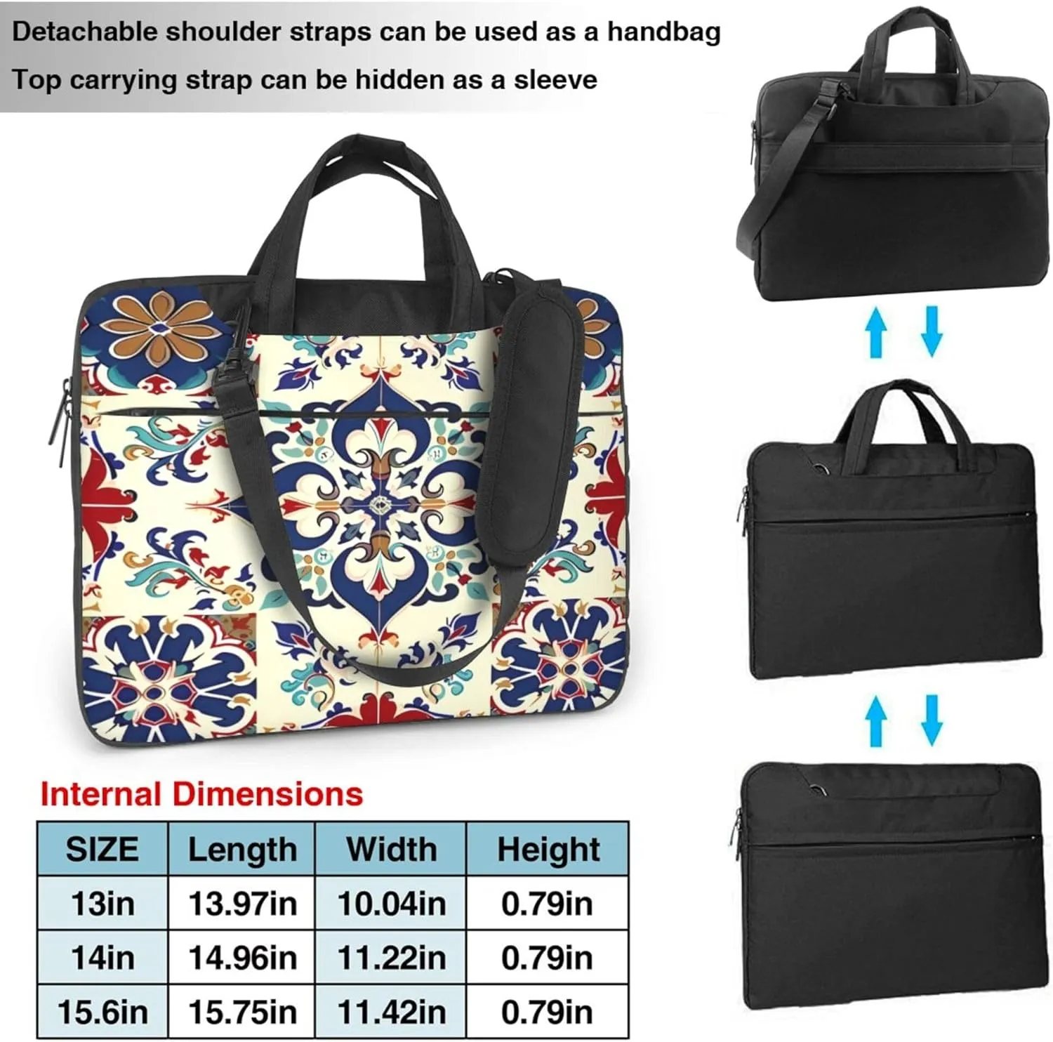 Mexican Talavera Laptop Shoulder Bag for Women, Ethnic Ceramic Tile Laptop Sleeve Case Durable Computer Bag