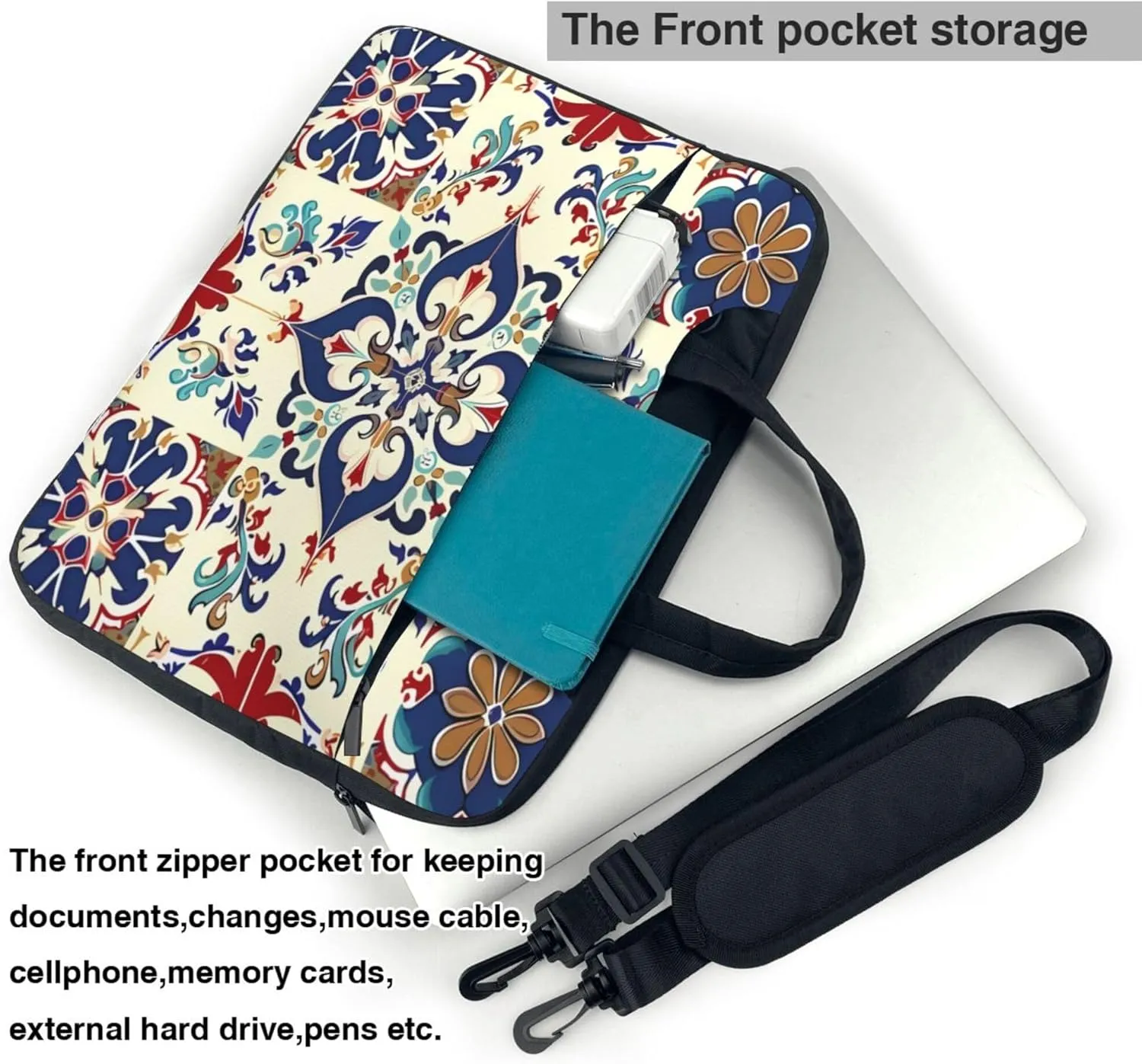 Mexican Talavera Laptop Shoulder Bag for Women, Ethnic Ceramic Tile Laptop Sleeve Case Durable Computer Bag