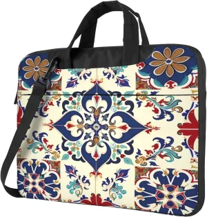 Mexican Talavera Laptop Shoulder Bag for Women, Ethnic Ceramic Tile Laptop Sleeve Case Durable Computer Bag