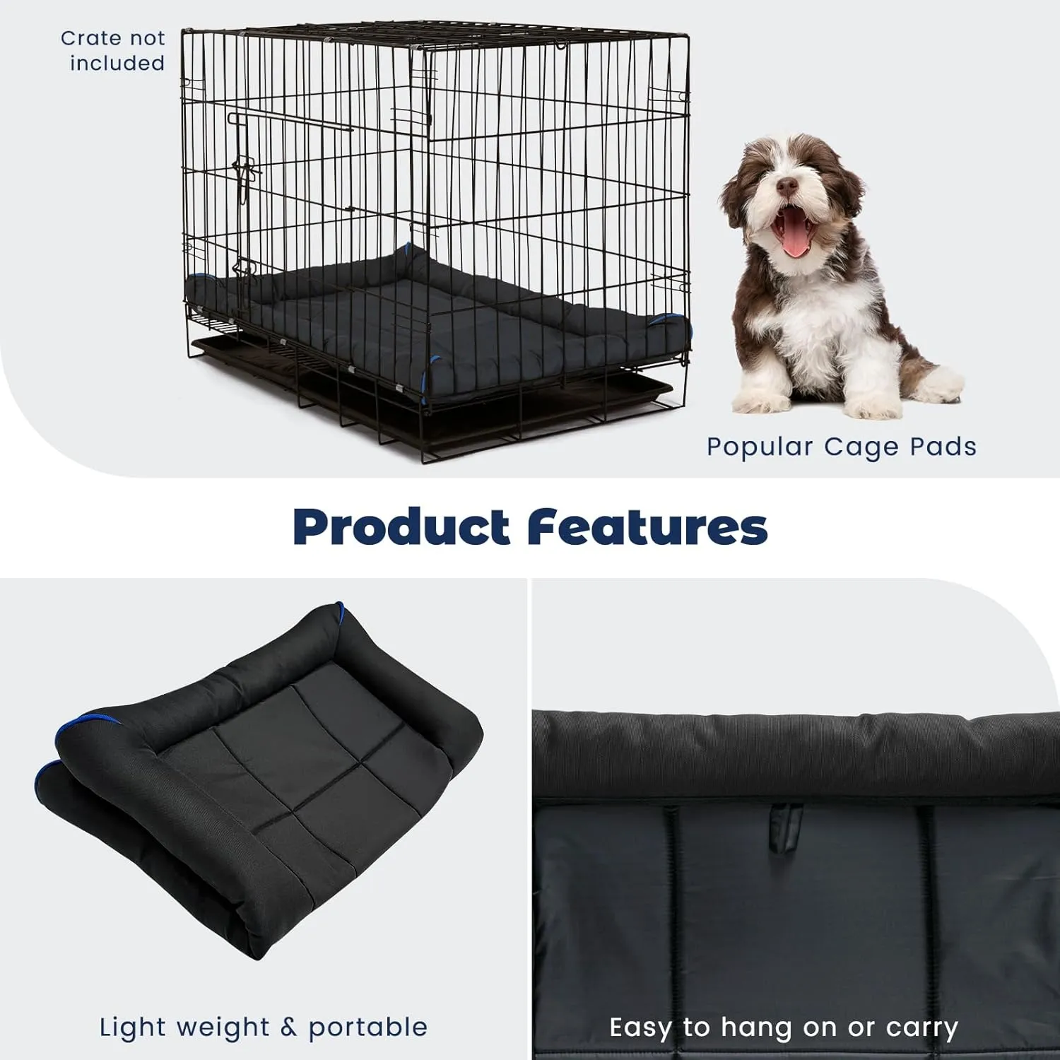 Miguel Oxford 900D Outdoor Waterproof Dog Bed for Metal Dog Crates Water-Resistant All Weather Pet Mat Durable Easy Wipe Clean Travel Indoor Outdoor Puppy Cat Crate Bed 48inch, Black