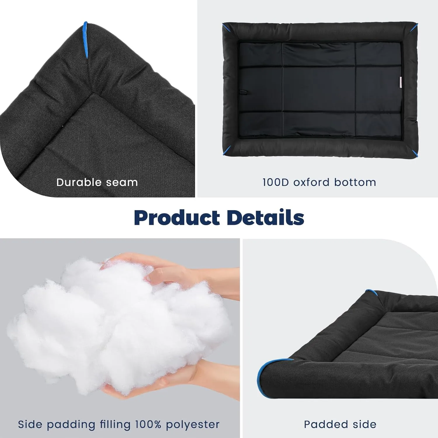 Miguel Oxford 900D Outdoor Waterproof Dog Bed for Metal Dog Crates Water-Resistant All Weather Pet Mat Durable Easy Wipe Clean Travel Indoor Outdoor Puppy Cat Crate Bed 48inch, Black
