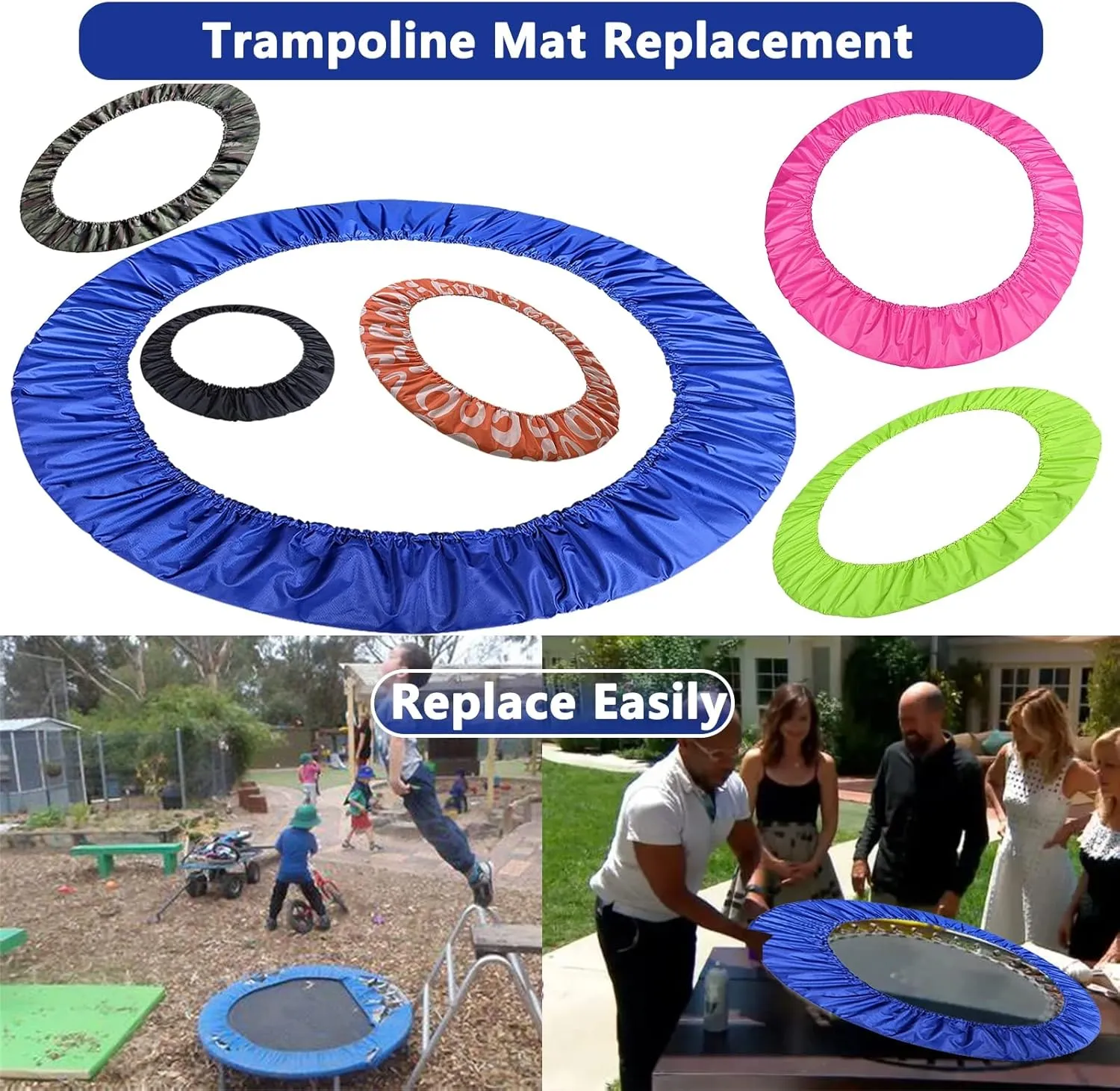 Mini Trampoline Mat Replacement for Adults Fitness, Exercise Trampoline Spring Cover, 800D 3 Layer Oxford Cloth Trampoline Padding Replacement, Shock Absorbent &Tear-Resistant