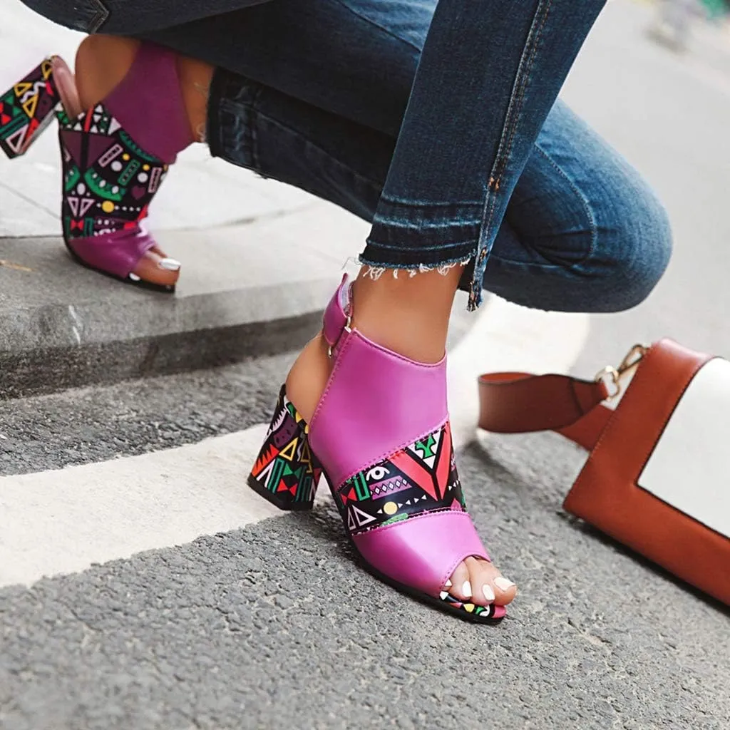 MIOKE Women's Fashion Peep Toe Block Heel Sandals Cutout Slingback Hook Loop Chunky Heeled Dress Pumps