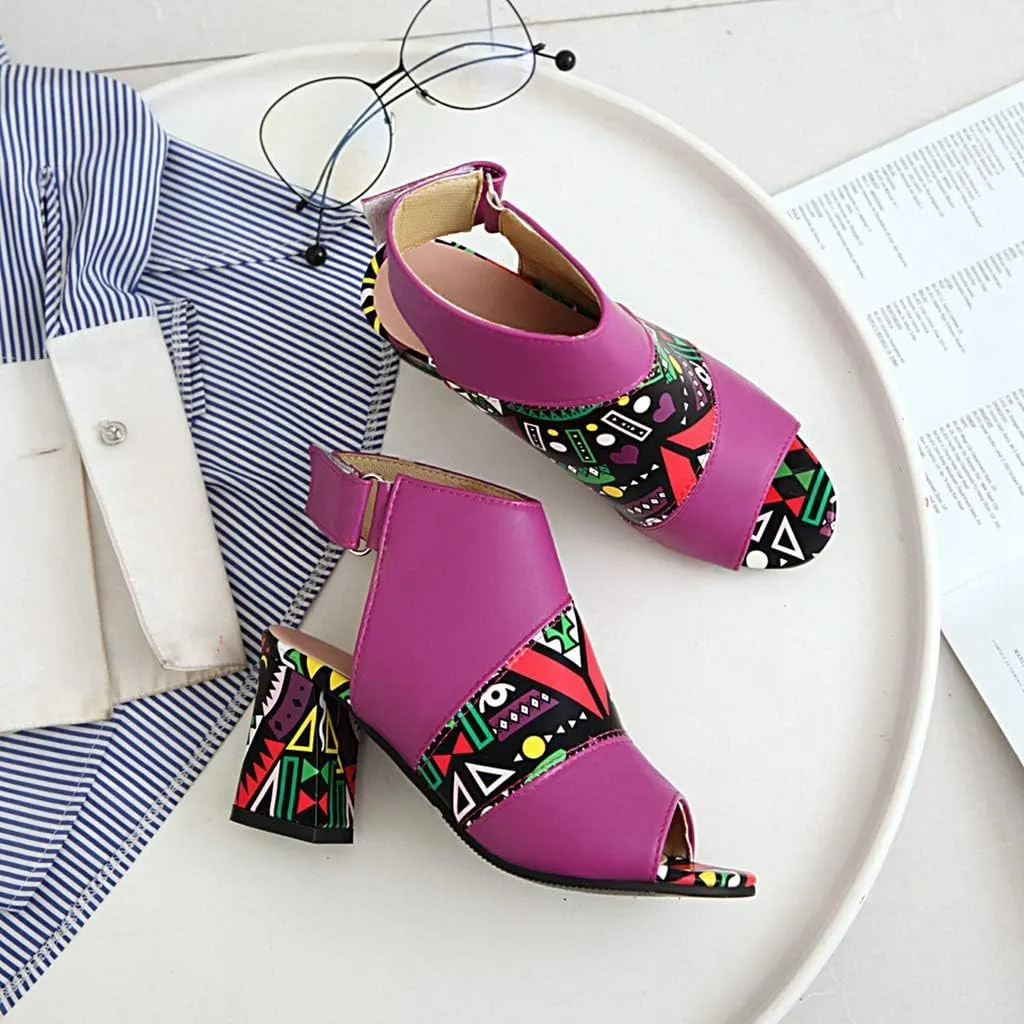 MIOKE Women's Fashion Peep Toe Block Heel Sandals Cutout Slingback Hook Loop Chunky Heeled Dress Pumps