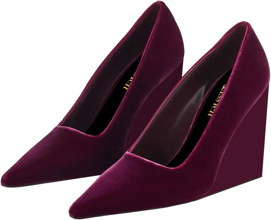 miss left Women Classy Pointed Closed Toe High Heel Pumps Slip On Wedge Heels Shoes for Ladies Party Event Dress Size 4-16 US