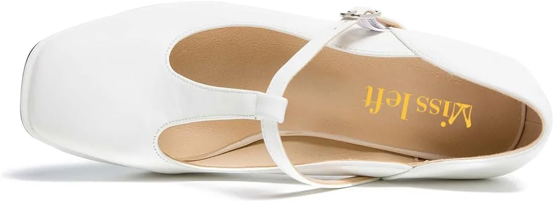 miss left Women Closed Square Toe Mary Jane Pump T-Strap Mid Block Chunky Heeled Comfy Party Work Dress Shoes Size 4-16 US