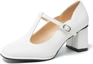 miss left Women Closed Square Toe Mary Jane Pump T-Strap Mid Block Chunky Heeled Comfy Party Work Dress Shoes Size 4-16 US