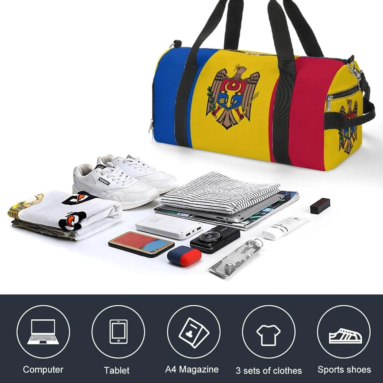 Moldova Flag Duffel Bag for Men Women with Shoe Compartment Carry On Tote