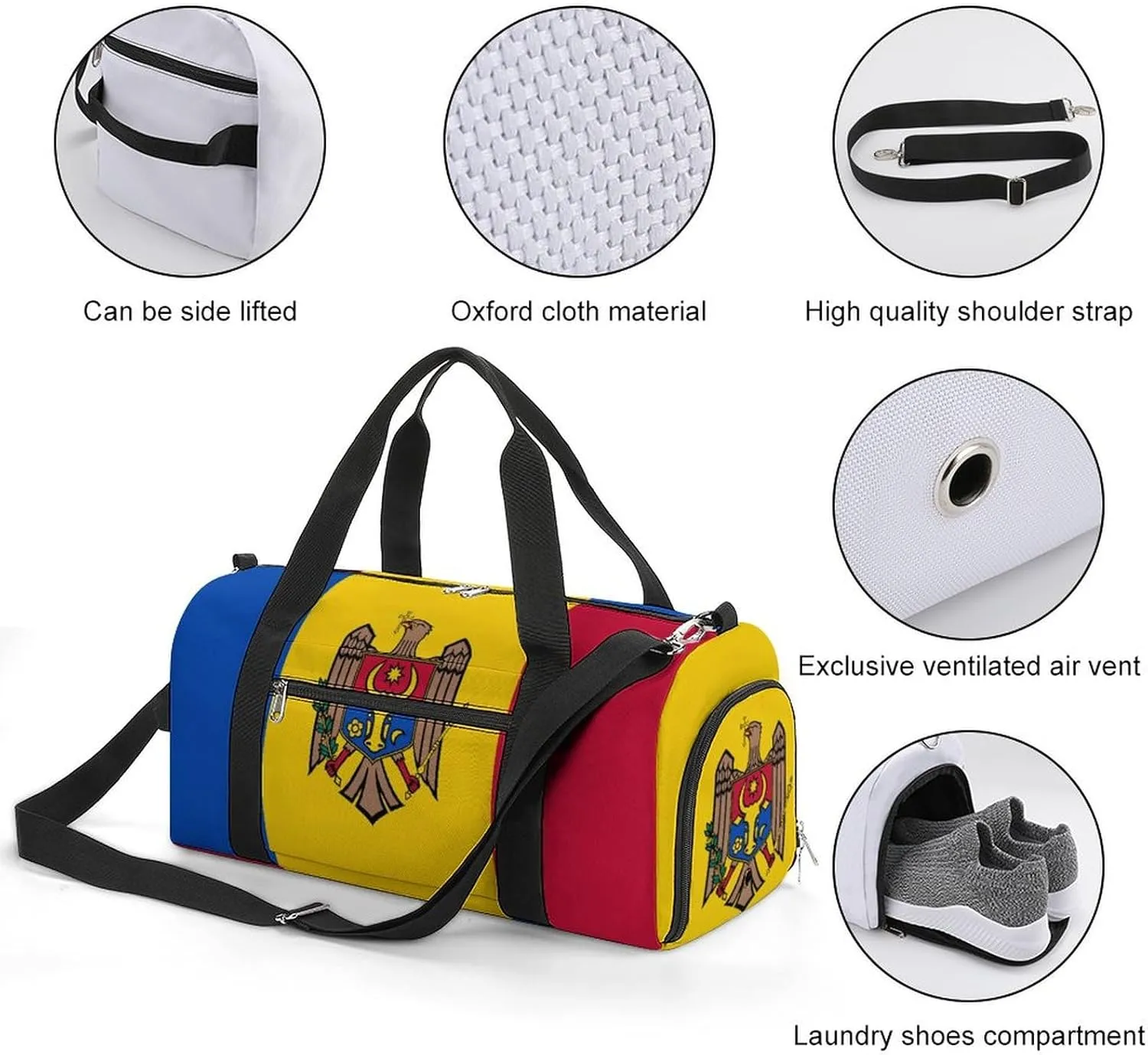 Moldova Flag Duffel Bag for Men Women with Shoe Compartment Carry On Tote