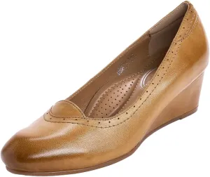 Mona flying Women's Leather Closed Toe 2 Inch Mid Wedges Heels with Arch Support Round Toe Comfortable Dress Pumps for Women Ladies