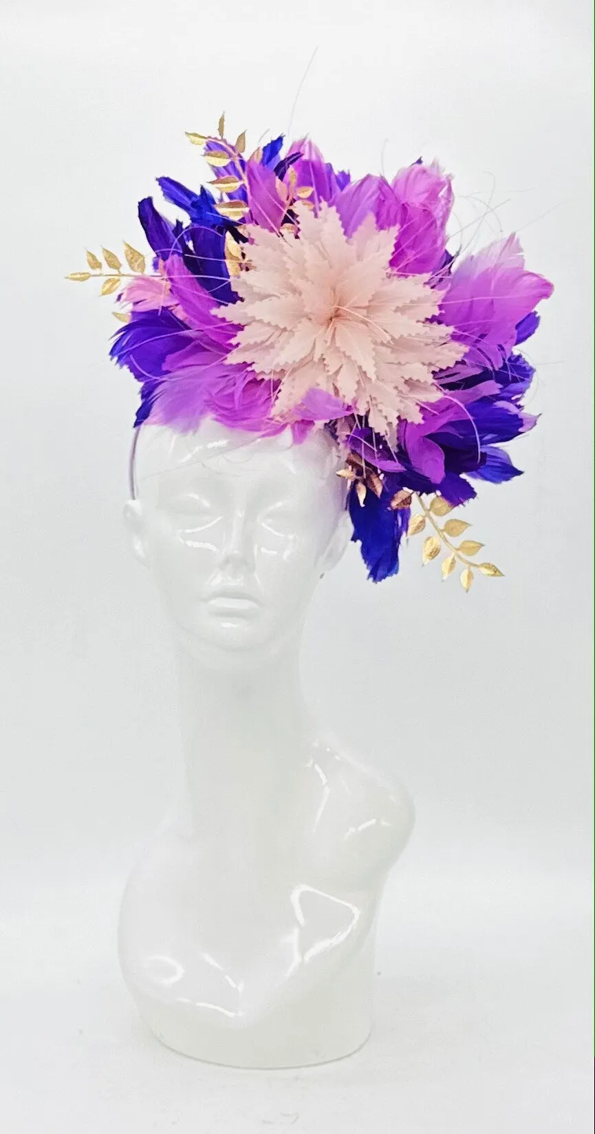 Monochromatic purple and gold Kentucky Derby Fascinator, Derby hat, (PLATINUM LINE)