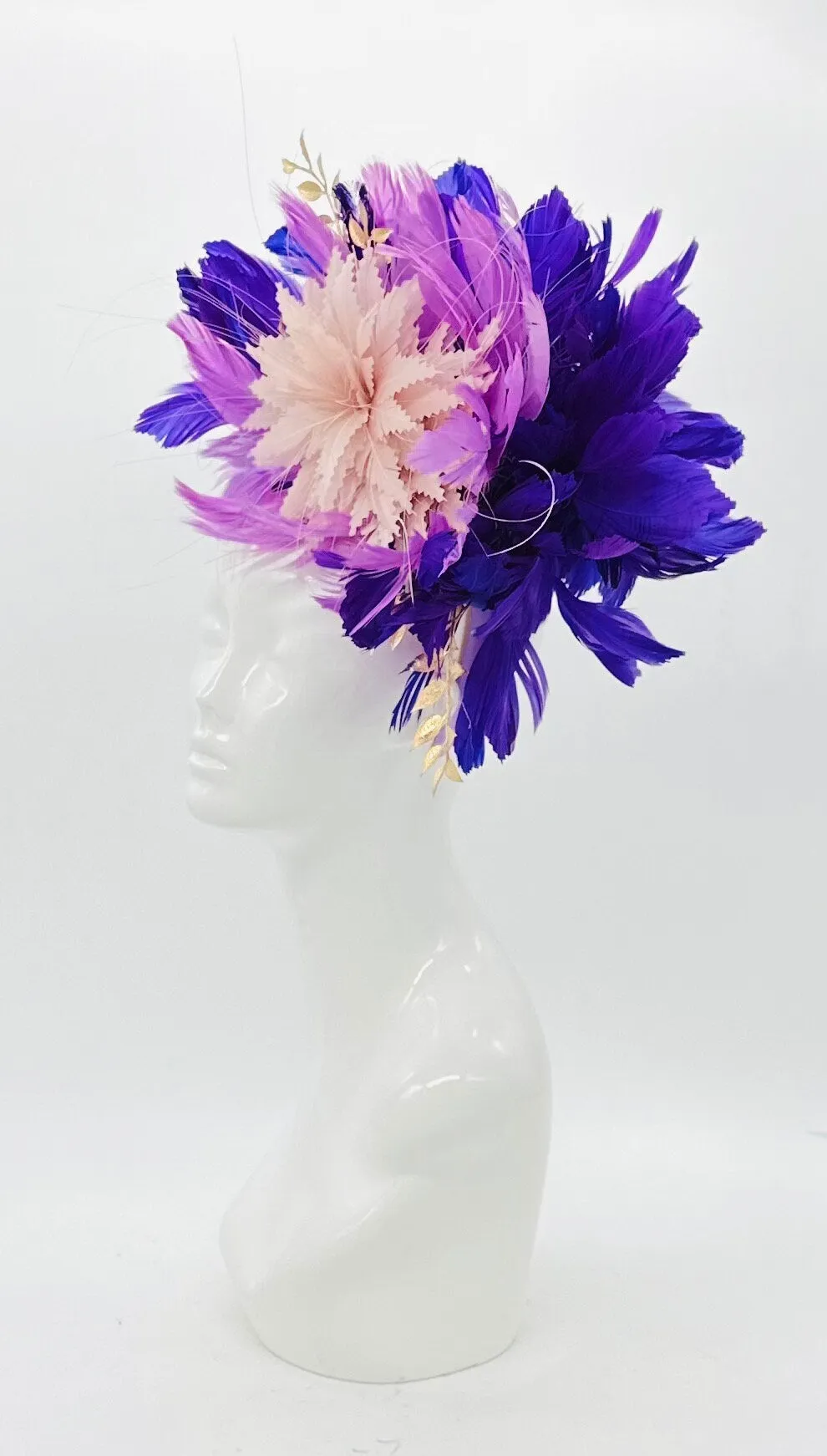 Monochromatic purple and gold Kentucky Derby Fascinator, Derby hat, (PLATINUM LINE)