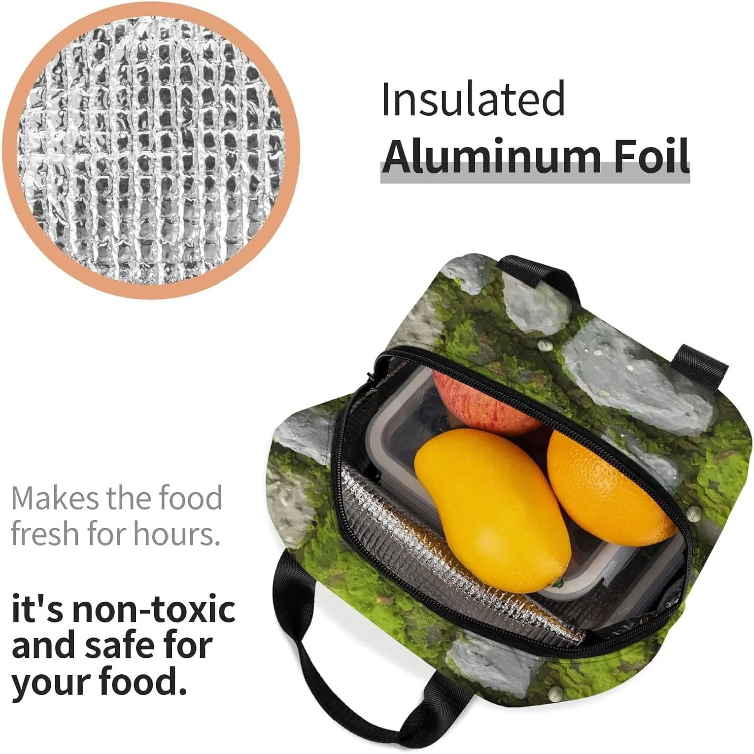Moss Stone Pavement Lunch Bag for Women Men Insulated Lunch Box for Work/Picnic/Travel Reusable Durable Lunch Box