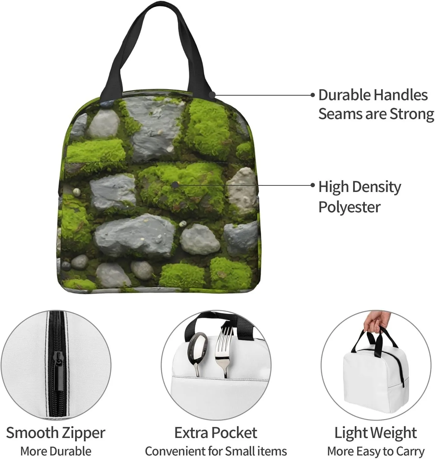 Moss Stone Pavement Lunch Bag for Women Men Insulated Lunch Box for Work/Picnic/Travel Reusable Durable Lunch Box