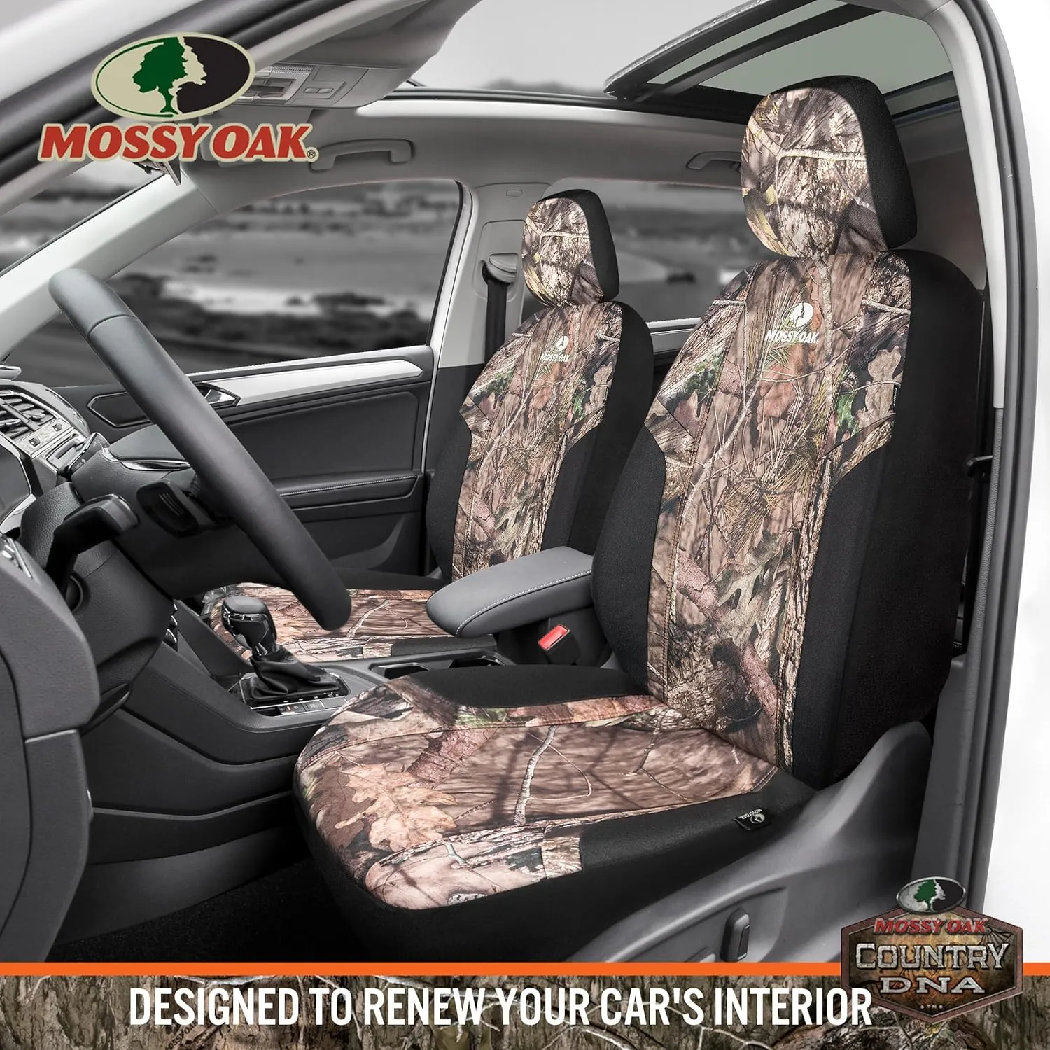 MOSSY OAK Low Back Camo Seat Covers, Airbag Compatible, Universial Fit, Fit Most Bucket Seats - Made with Premium Rip-Stop Oxford Fabric - Official Licensed Product