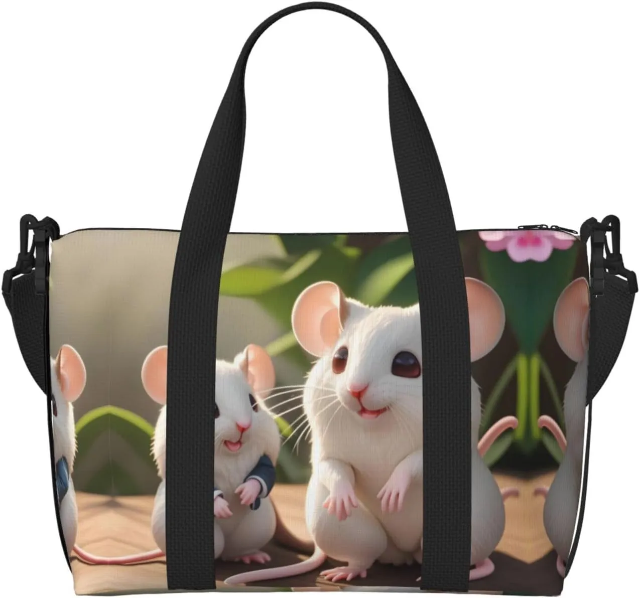 Mother and child rats Hand-held travel bag, messenger casual handbag, suitable for work, travel, fitness, tourism, women's zipper storage bag,