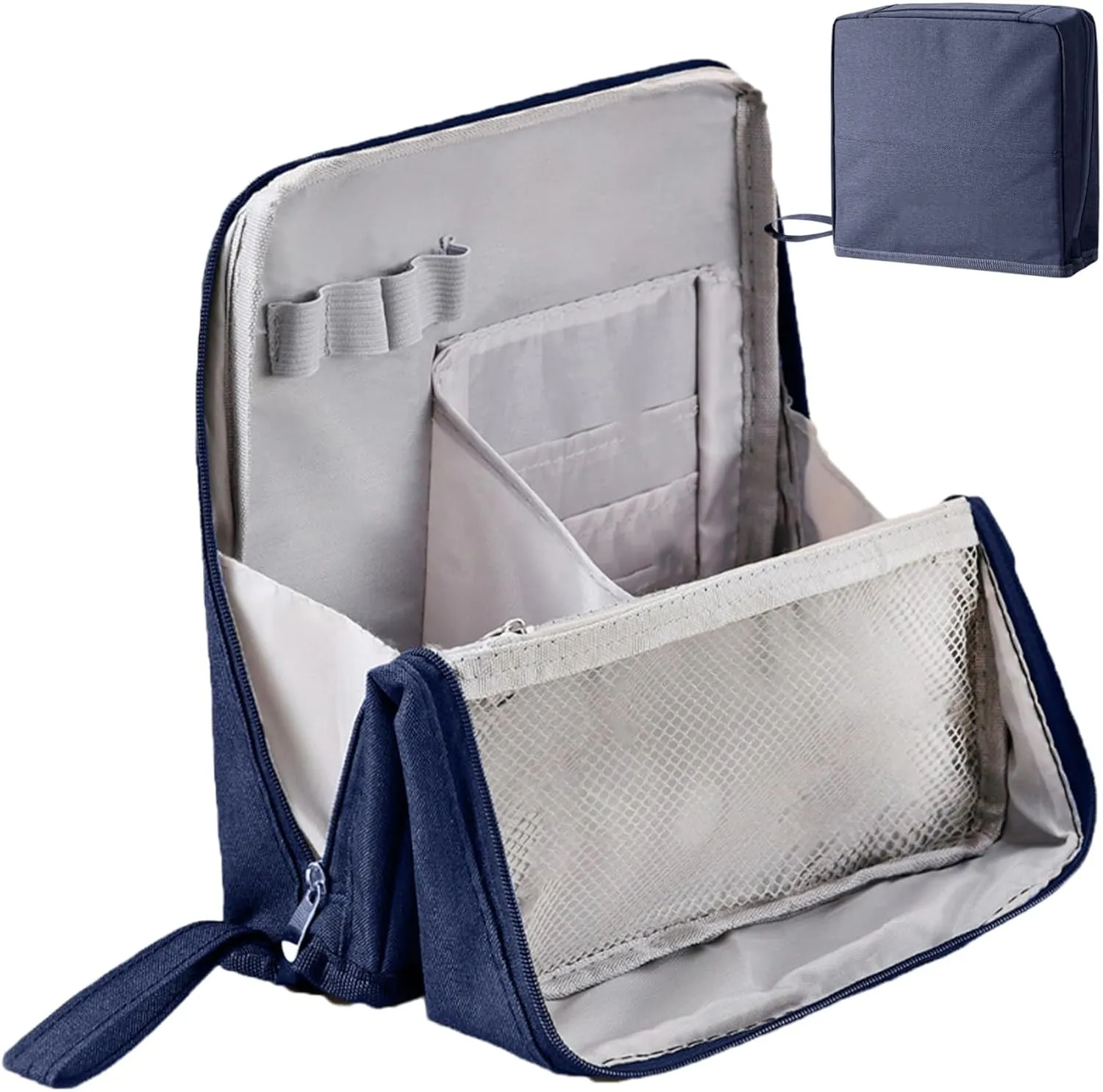 Multi-purpose Large Capacity Oxford Cloth Standing Makeup Bag, Portable Toiletry Bag for Makeup Brushes, Large Capacity Stationery Organizer (Navy)