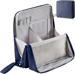 Multi-purpose Large Capacity Oxford Cloth Standing Makeup Bag, Portable Toiletry Bag for Makeup Brushes, Large Capacity Stationery Organizer (Navy)