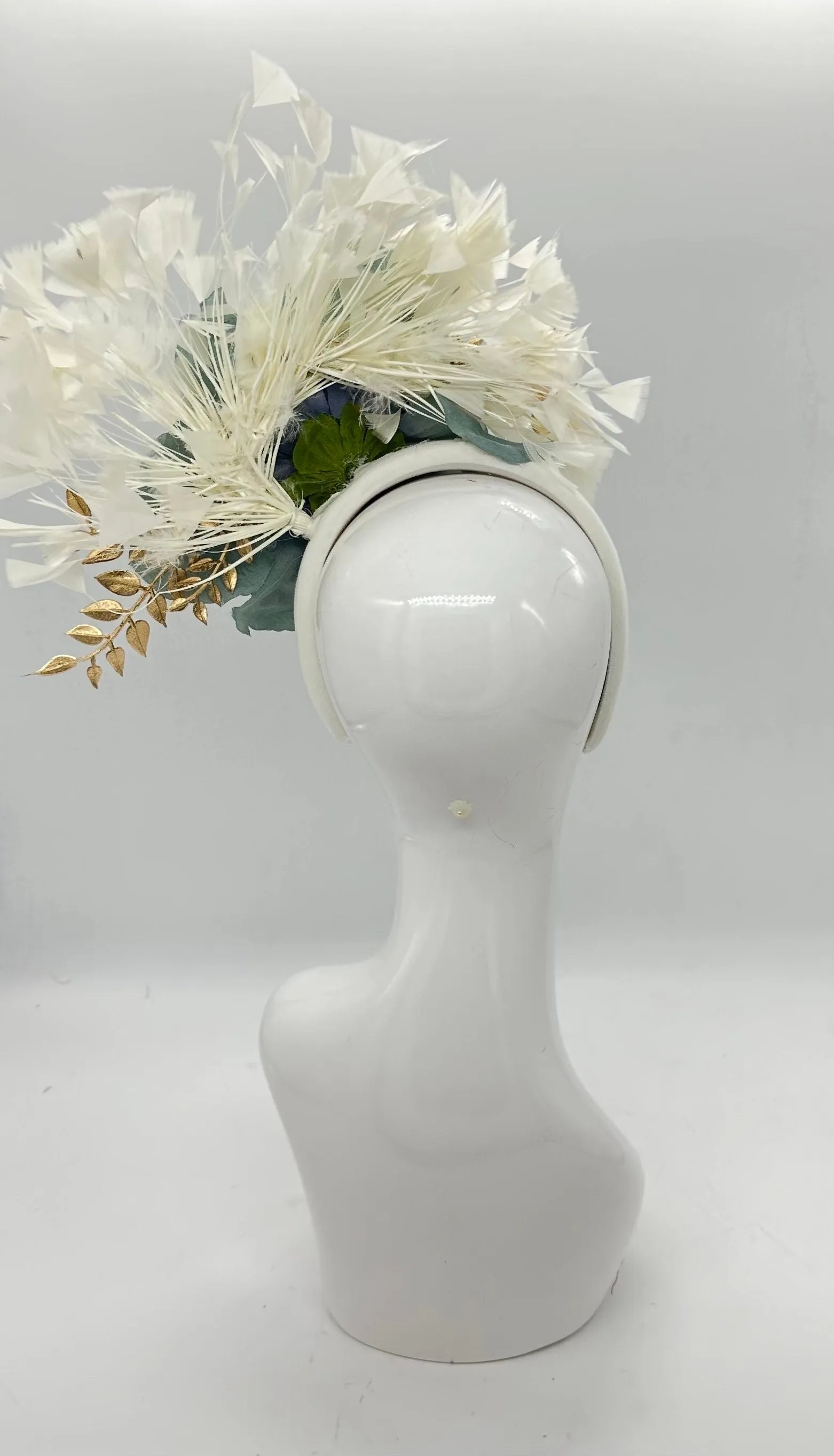 Muted gray blue, gold and ivory whtite Derby Fascinator, Kentucky Derby Hat Alternative, Kentucky derby hat, (GOLD LINE)