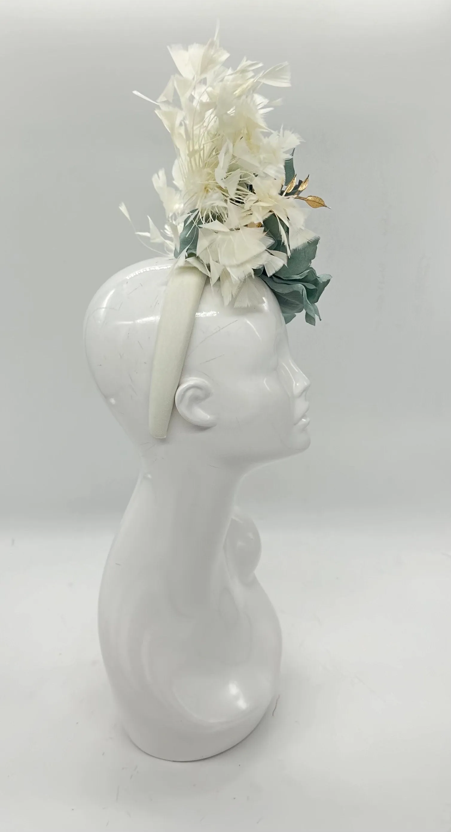 Muted gray blue, gold and ivory whtite Derby Fascinator, Kentucky Derby Hat Alternative, Kentucky derby hat, (GOLD LINE)