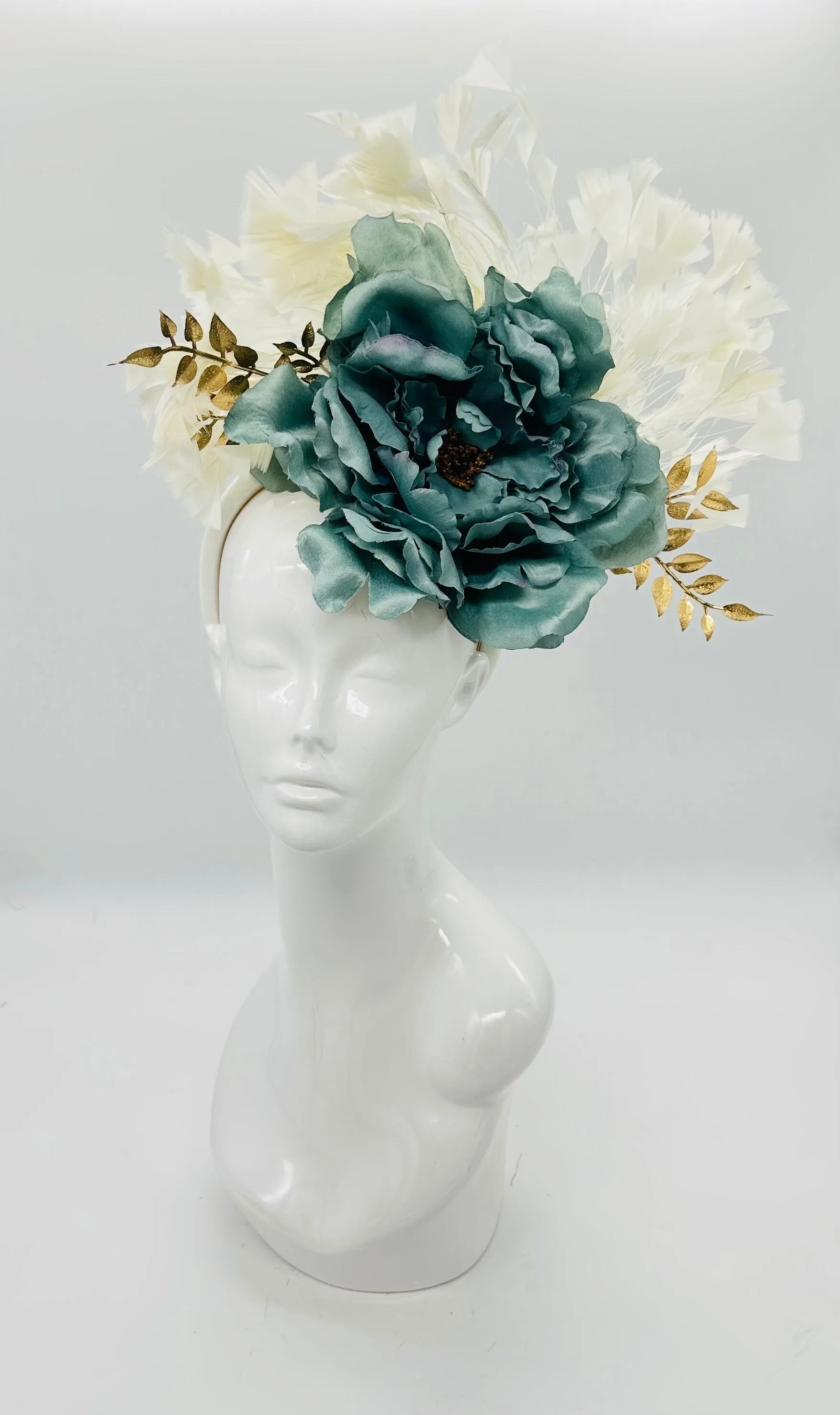 Muted gray blue, gold and ivory whtite Derby Fascinator, Kentucky Derby Hat Alternative, Kentucky derby hat, (GOLD LINE)