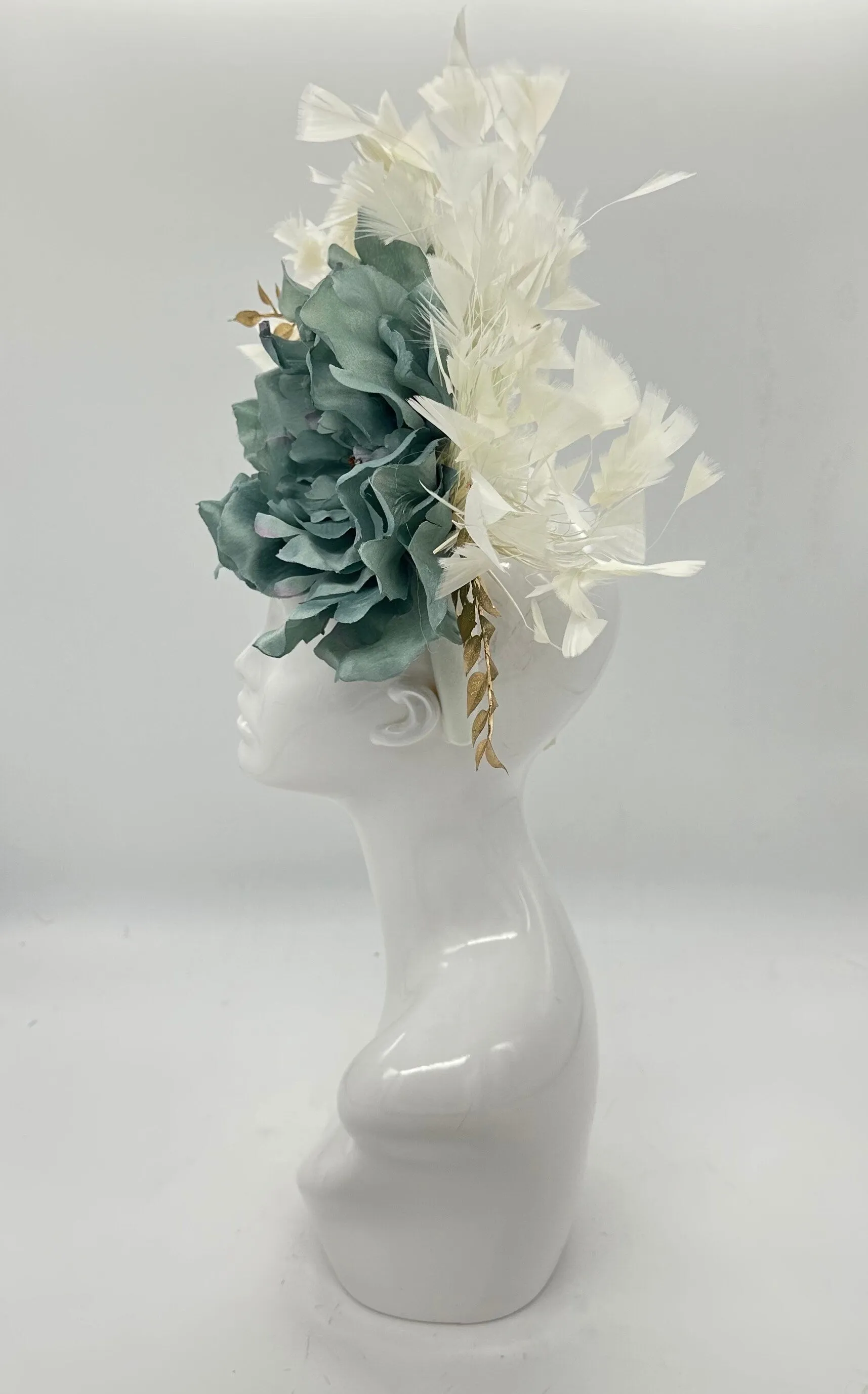 Muted gray blue, gold and ivory whtite Derby Fascinator, Kentucky Derby Hat Alternative, Kentucky derby hat, (GOLD LINE)