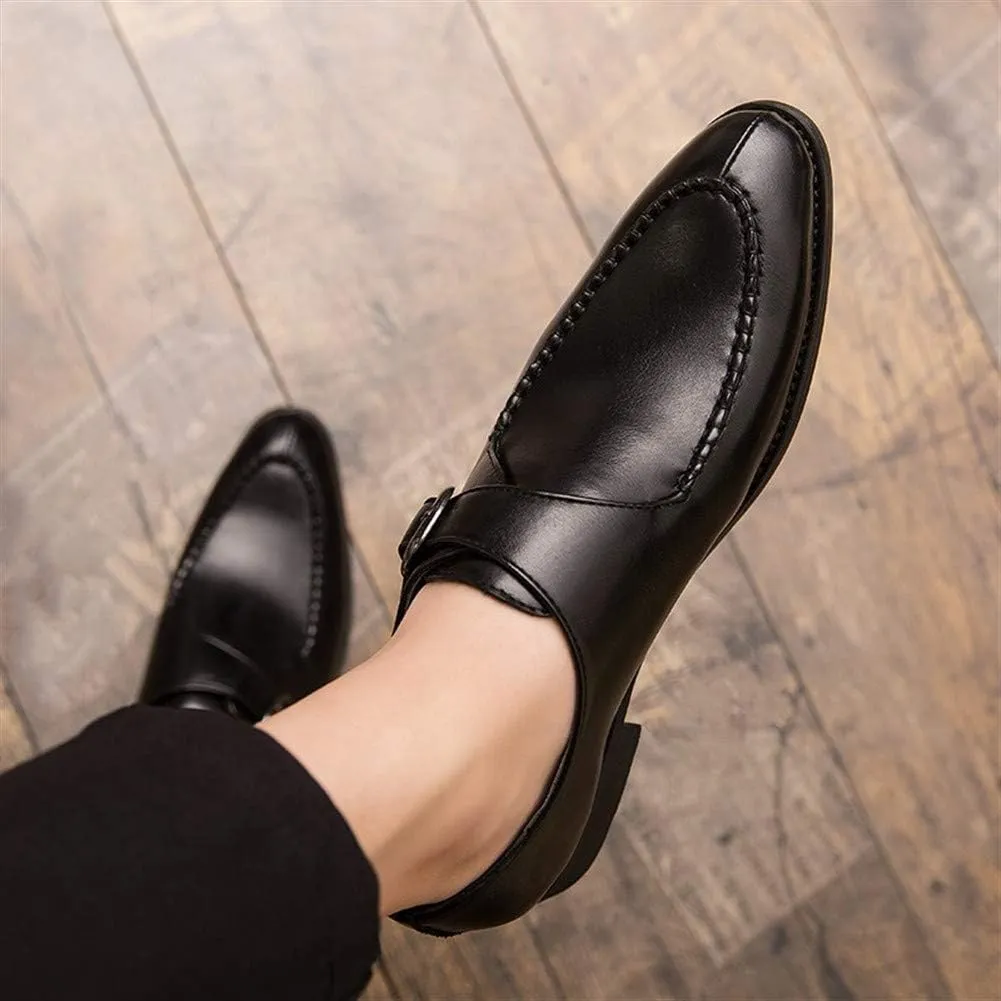 New Shoes Dress Oxford for Men Slip On Round Split Toe Monk Strap Faux Leather Anti-Slip Block Heel Low Top Slip Resistant Rubber Sole Outdoor
