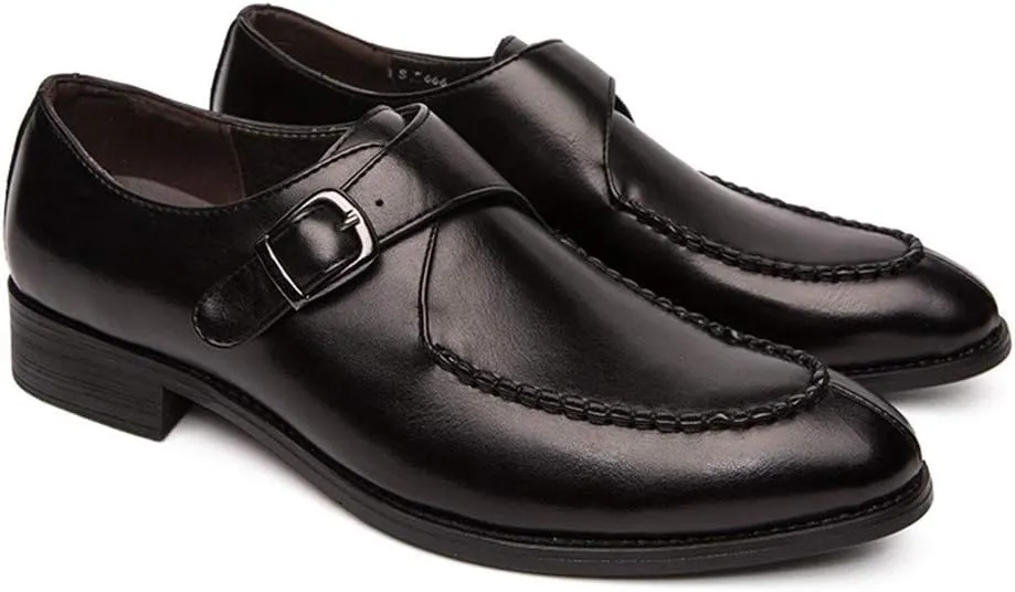 New Shoes Dress Oxford for Men Slip On Round Split Toe Monk Strap Faux Leather Anti-Slip Block Heel Low Top Slip Resistant Rubber Sole Outdoor