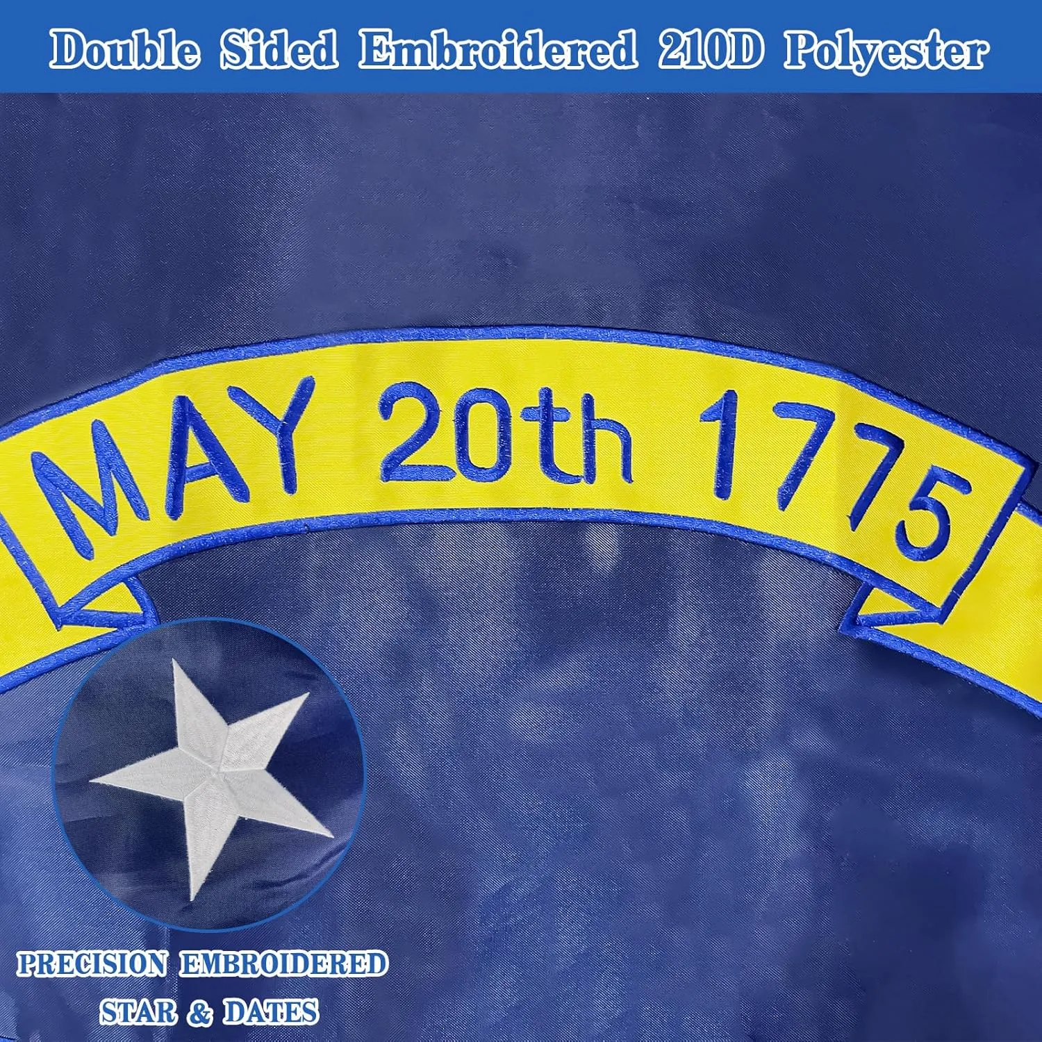 North Carolina Flag 3x5 FT Outdoor, Double Sided Heavy Duty 210D Oxford Fabric, Embroidered Star & Dates and 4 Rows Stitching Fly Ends with 2 Brass Grommets | State of North Carolina NC Flag Home Wall