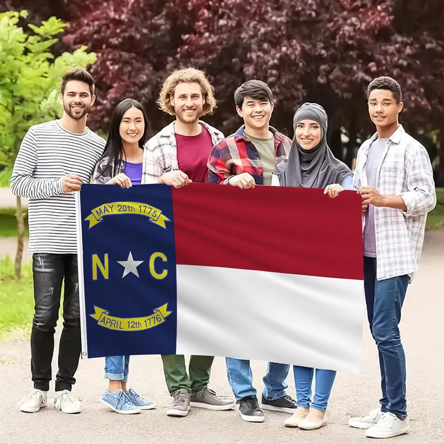North Carolina Flag 3x5 FT Outdoor, Double Sided Heavy Duty 210D Oxford Fabric, Embroidered Star & Dates and 4 Rows Stitching Fly Ends with 2 Brass Grommets | State of North Carolina NC Flag Home Wall