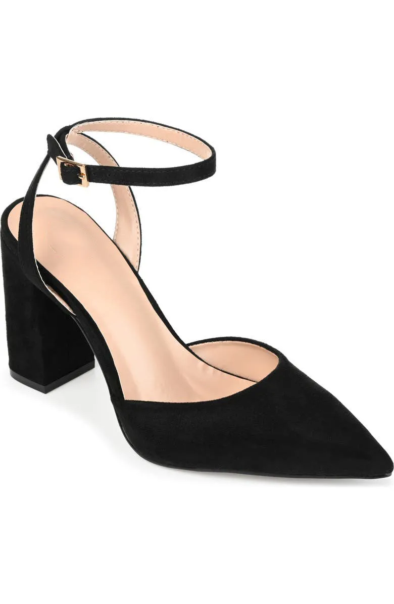 Obeeze Handmade Ankle Strap Black Leather Pumps For Womens