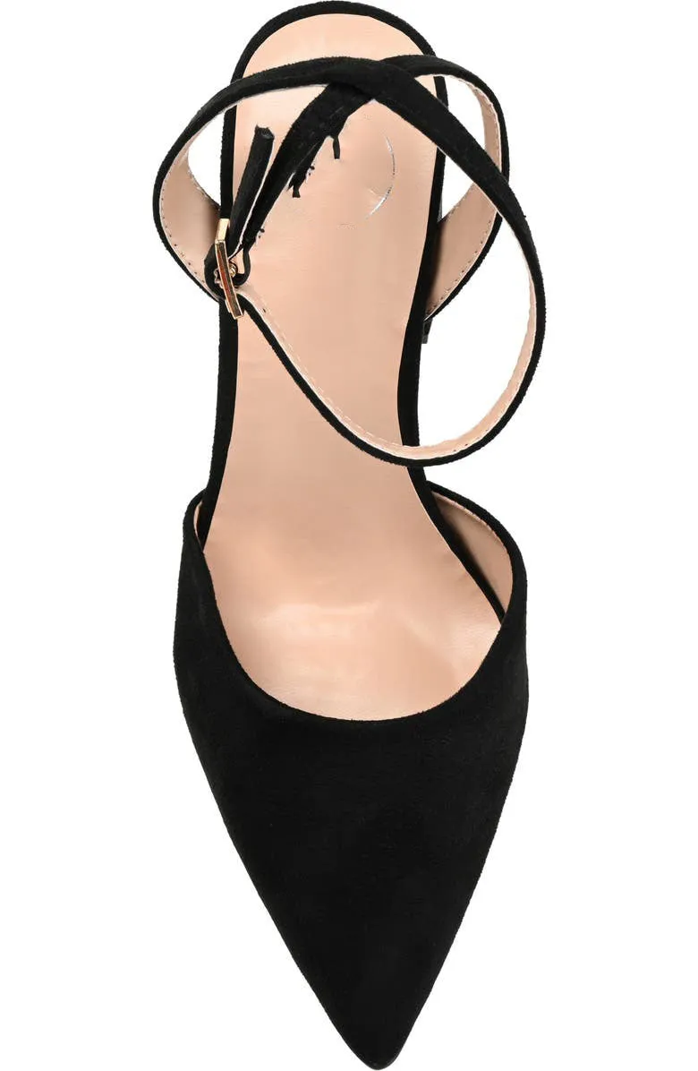 Obeeze Handmade Ankle Strap Black Leather Pumps For Womens