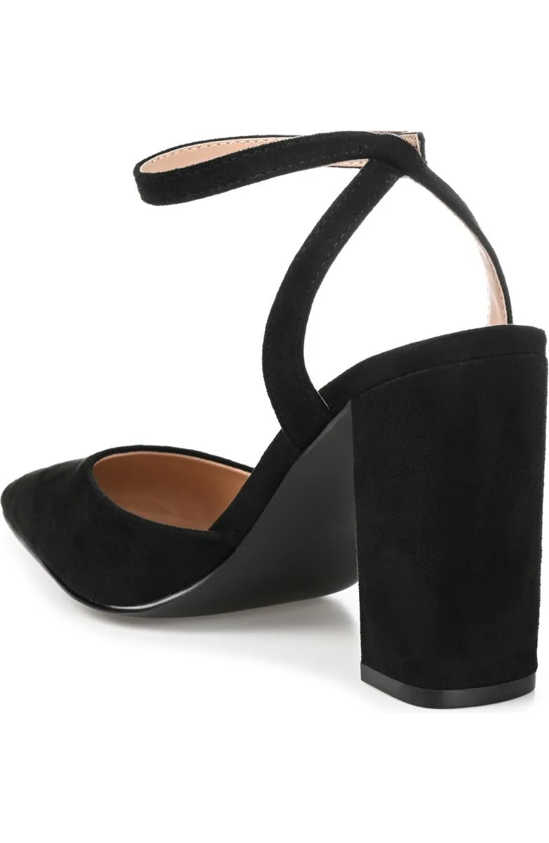 Obeeze Handmade Ankle Strap Black Leather Pumps For Womens
