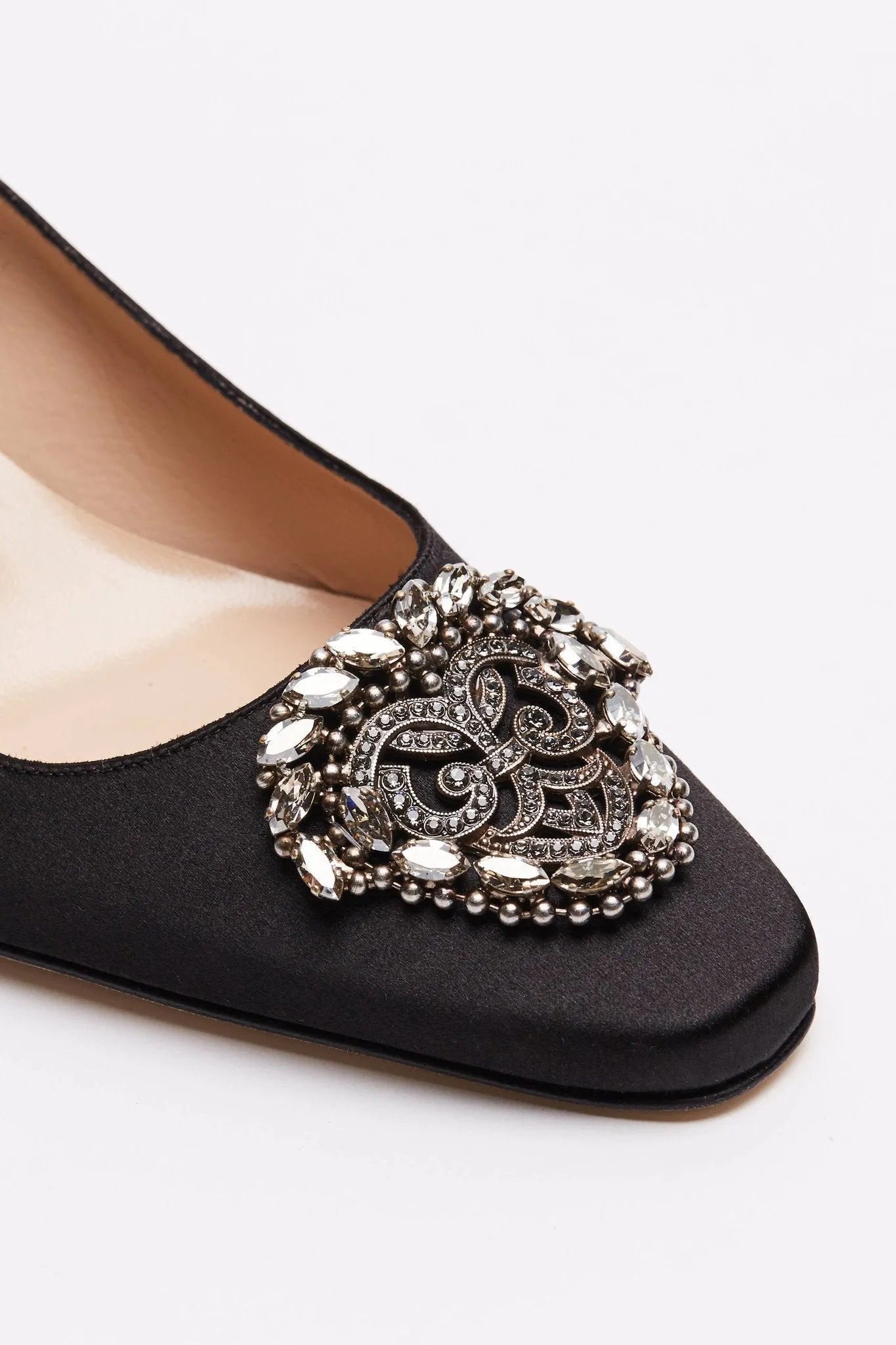 Okkato Jeweled Pump - Black Satin