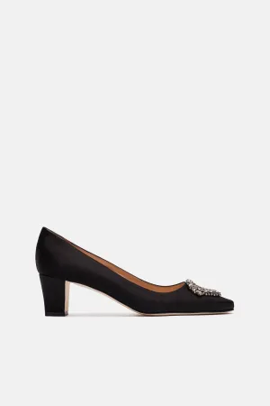 Okkato Jeweled Pump - Black Satin