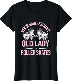 Old Lady On Roller Derby Roller Skating Roller Skate T-Shirt