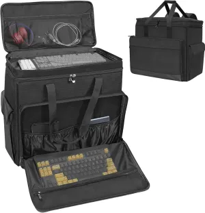 ORKELS Computer Desktop Tower Carrying Case, Gaming PC Tower Travel Storage Bag, PC Backpack for Keyboard, Cable, Mouse and Accessories, Bag Only Black