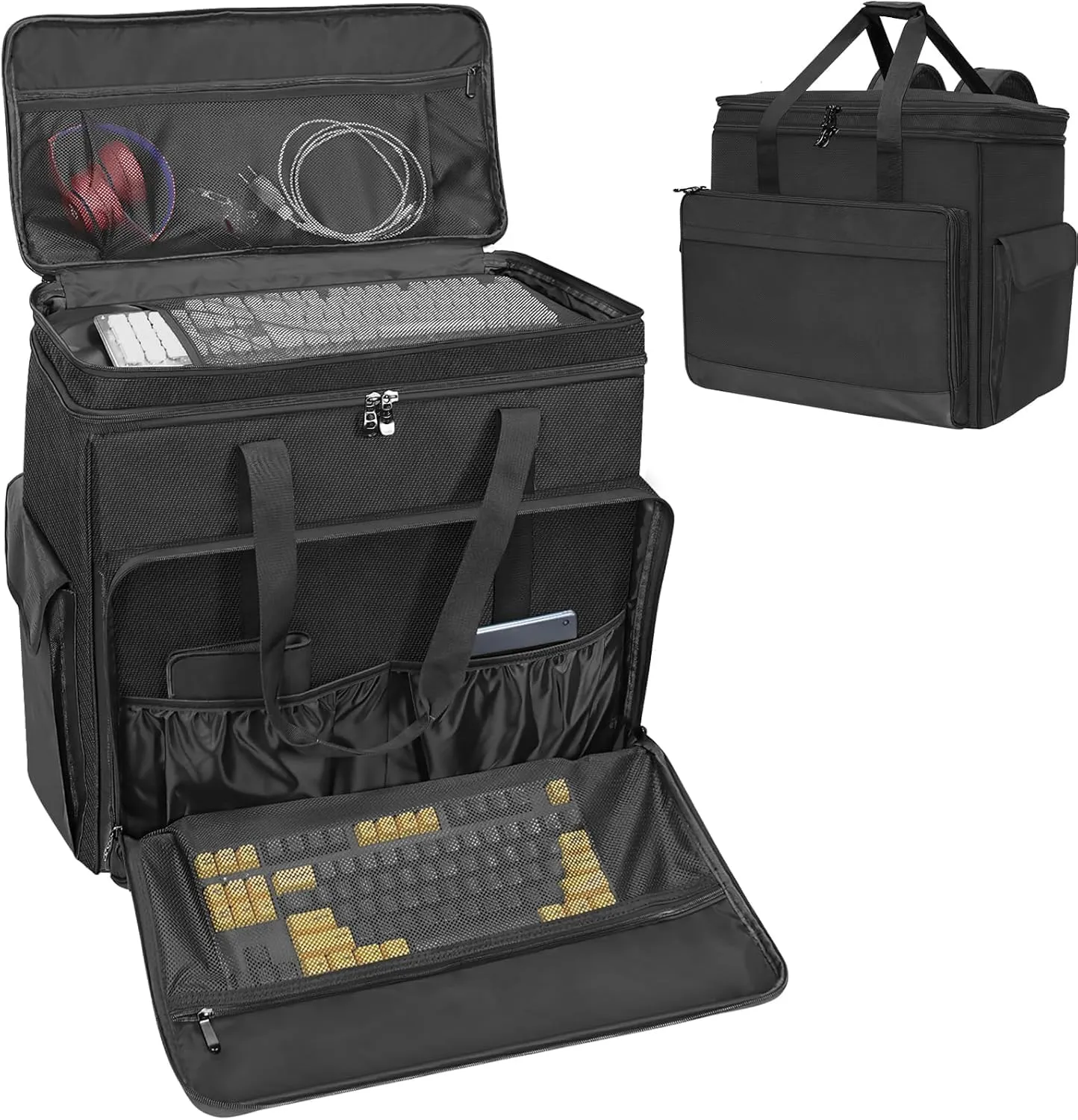 ORKELS Computer Desktop Tower Carrying Case, Gaming PC Tower Travel Storage Bag, PC Backpack for Keyboard, Cable, Mouse and Accessories, Bag Only Black
