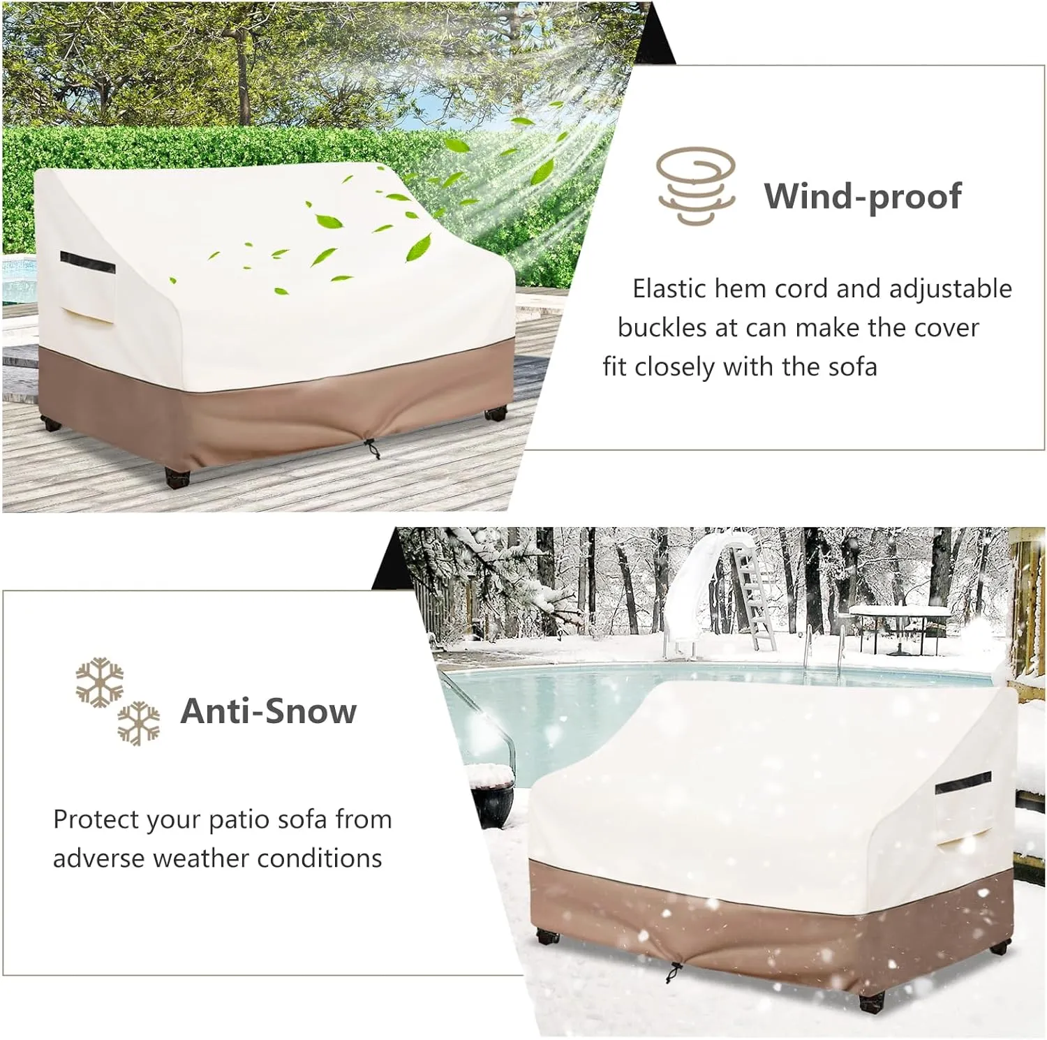 Outdoor Couch Cover Waterproof Patio Furniture Covers, 79 Inches Outdoor Sofa Cover, Furniture Covers for Patio Seating (Beige)