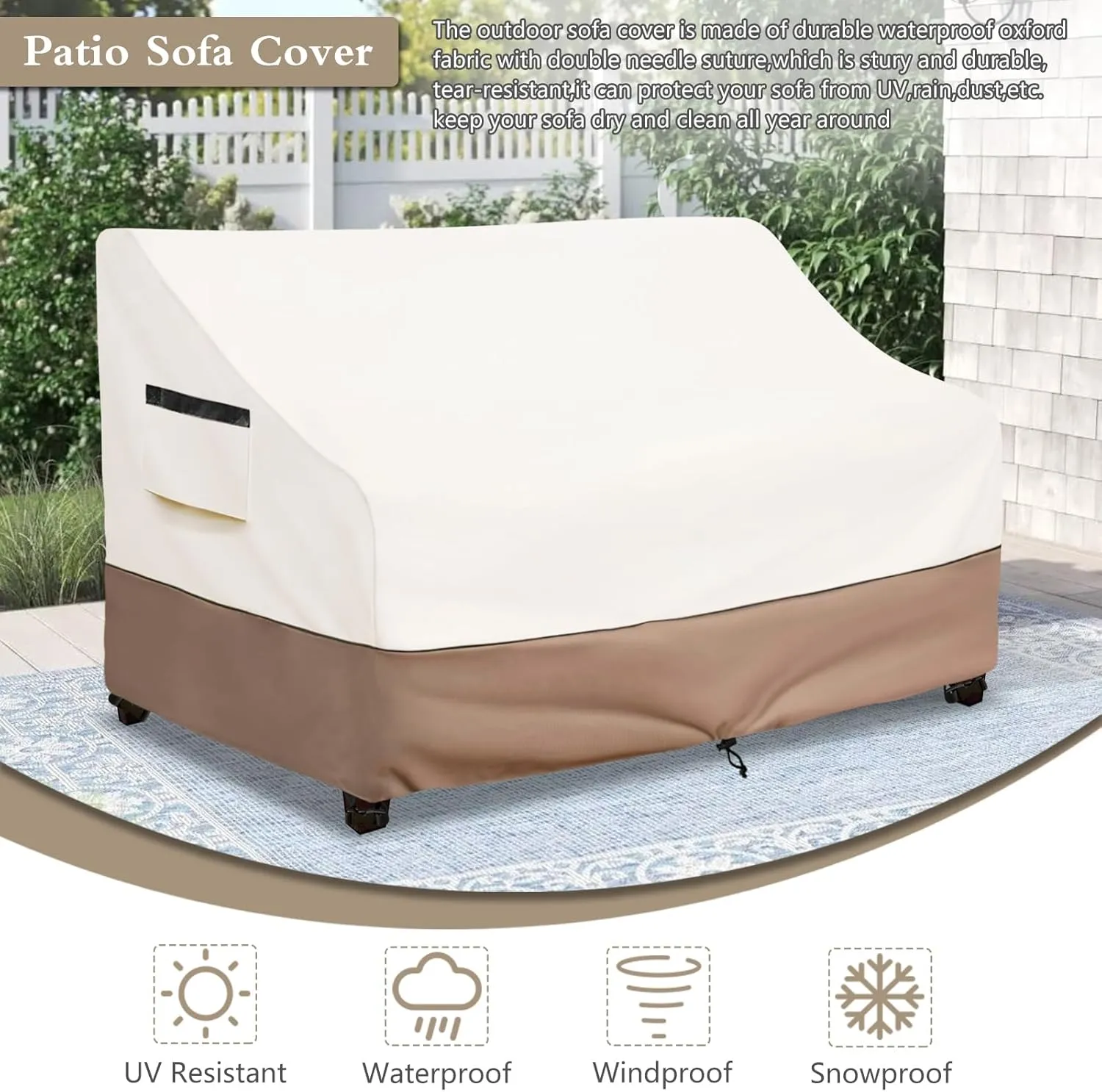 Outdoor Couch Cover Waterproof Patio Furniture Covers, 79 Inches Outdoor Sofa Cover, Furniture Covers for Patio Seating (Beige)