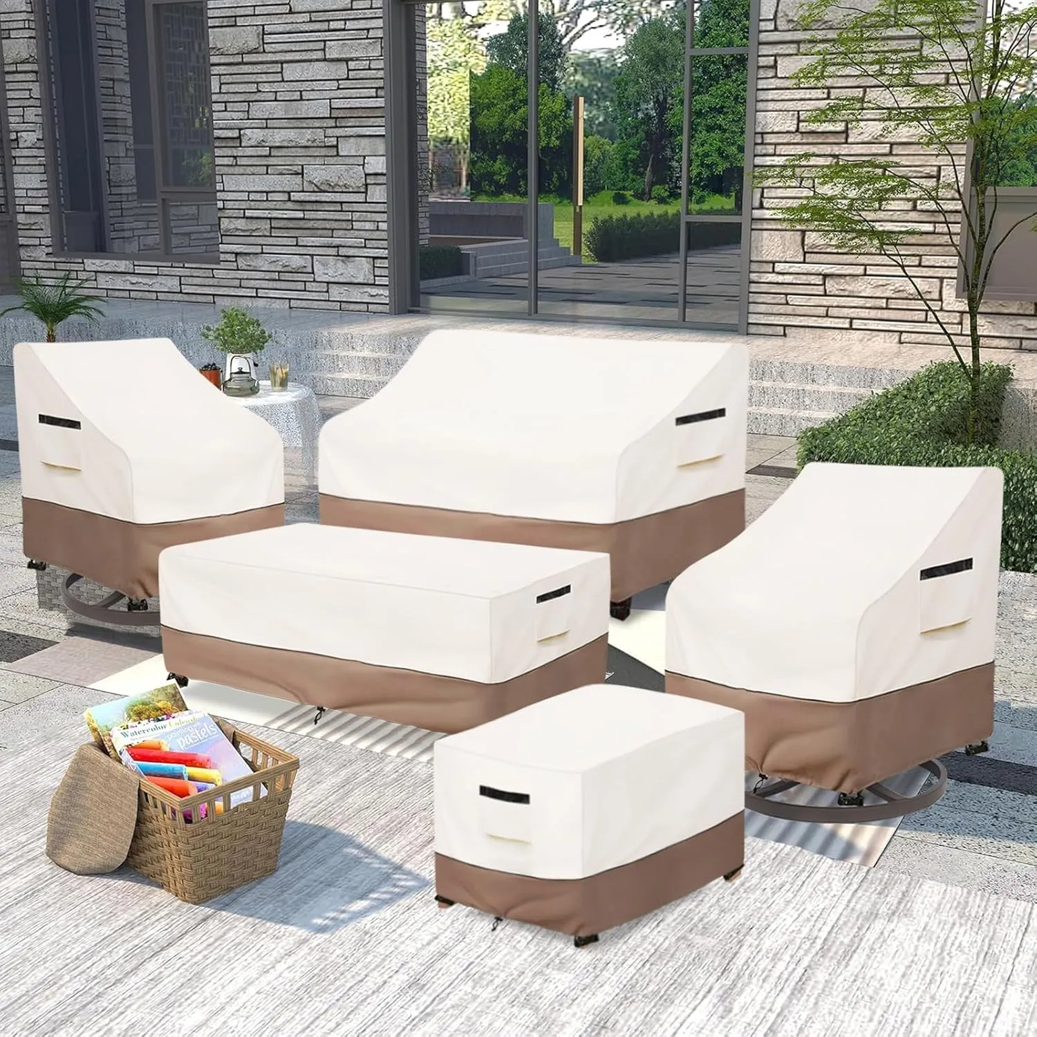Outdoor Couch Cover Waterproof Patio Furniture Covers, 79 Inches Outdoor Sofa Cover, Furniture Covers for Patio Seating (Beige)